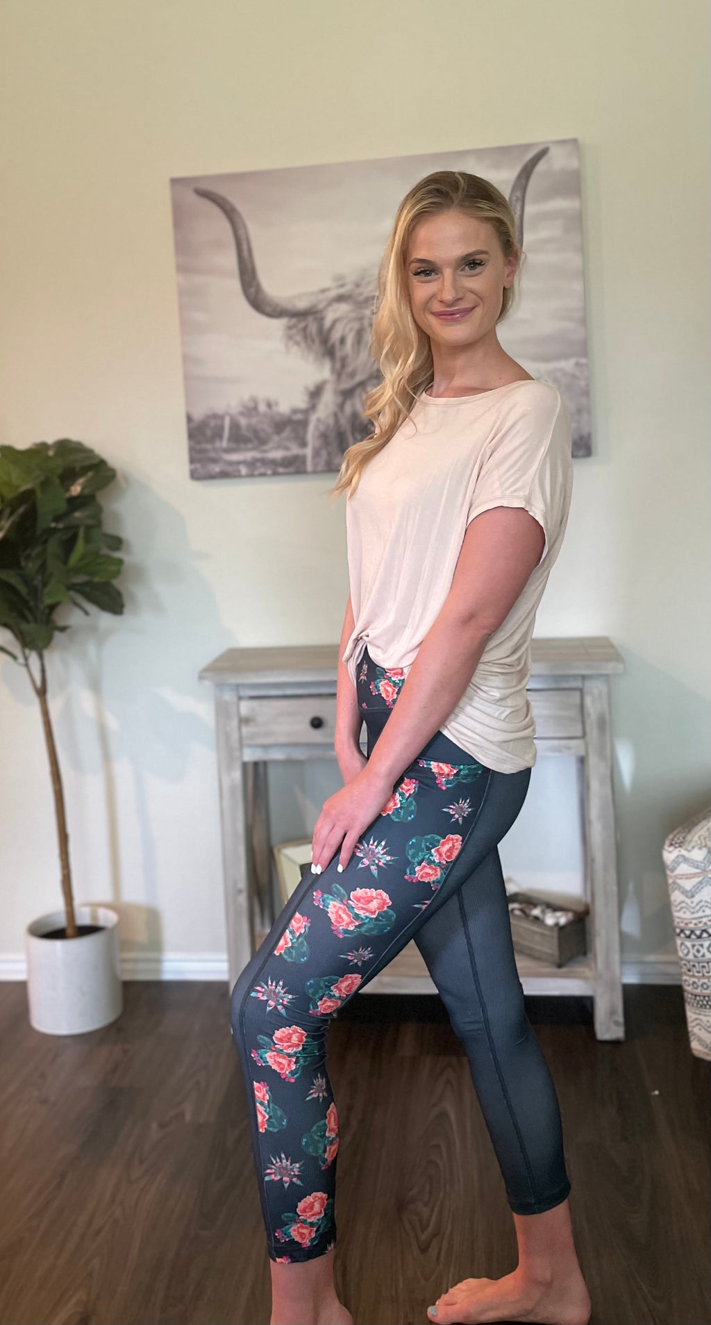 Navy Succulent & Floral Leggings