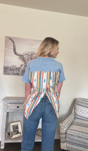 Serape Open Back Button-Up