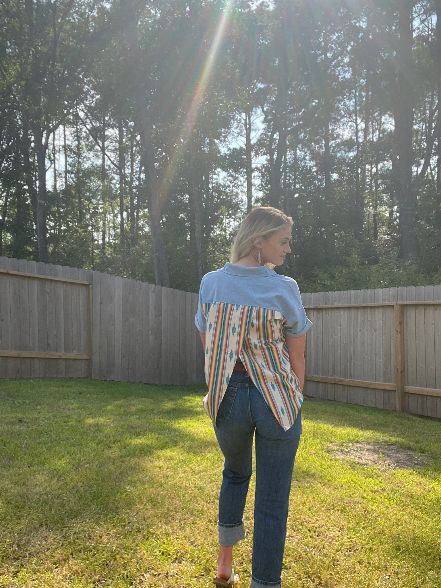 Serape Open Back Button-Up