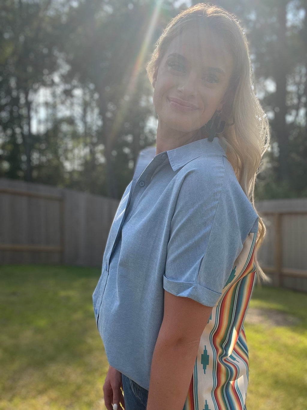 Serape Open Back Button-Up